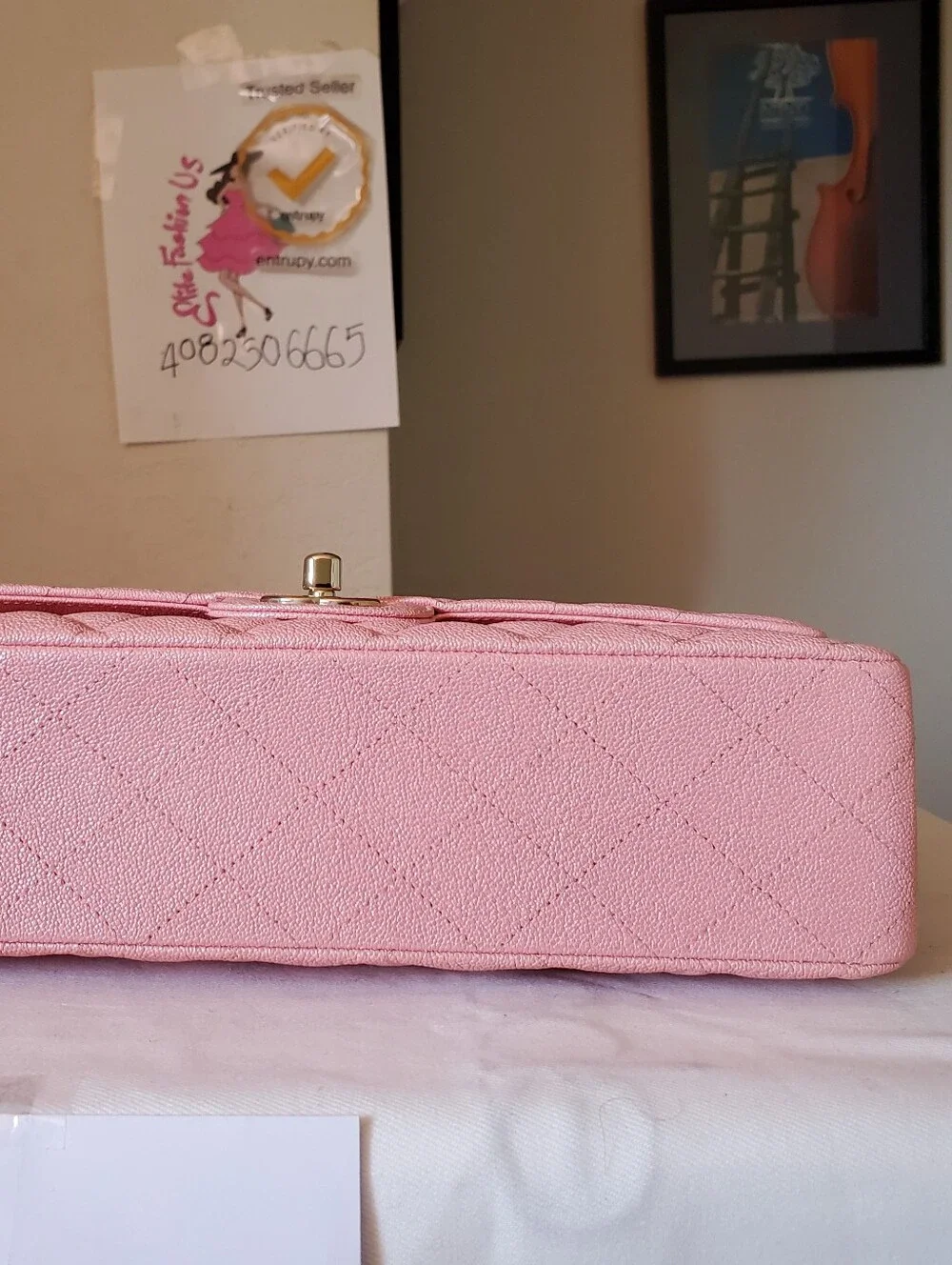 Chanel Classic Iridescent Pink Caviar Medium Gold Hw Bag